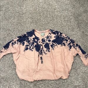 Mauve Pink and Navy Floral Blouse